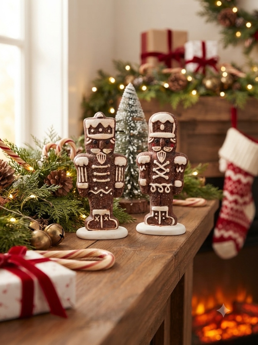Festive Brown Gingerbread Nutcracker Holiday Figurines - Set of 2